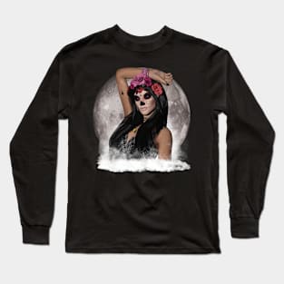 Sugar Skull Vision Purple Eyes Full Moon Long Sleeve T-Shirt